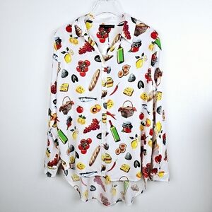 Jane and Delancey Food Graphic Button Front Shirt NWT